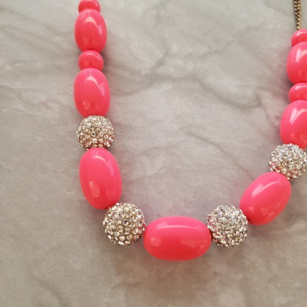 💕 J.Crew Hot Pink Rhinestone Crystal Pave Fire Ball BeadedNecklace 💕 - Picture 9 of 16